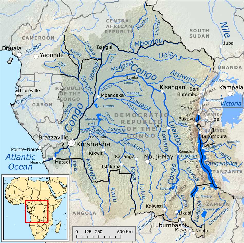 Расположение реки Конго по отношению к странам